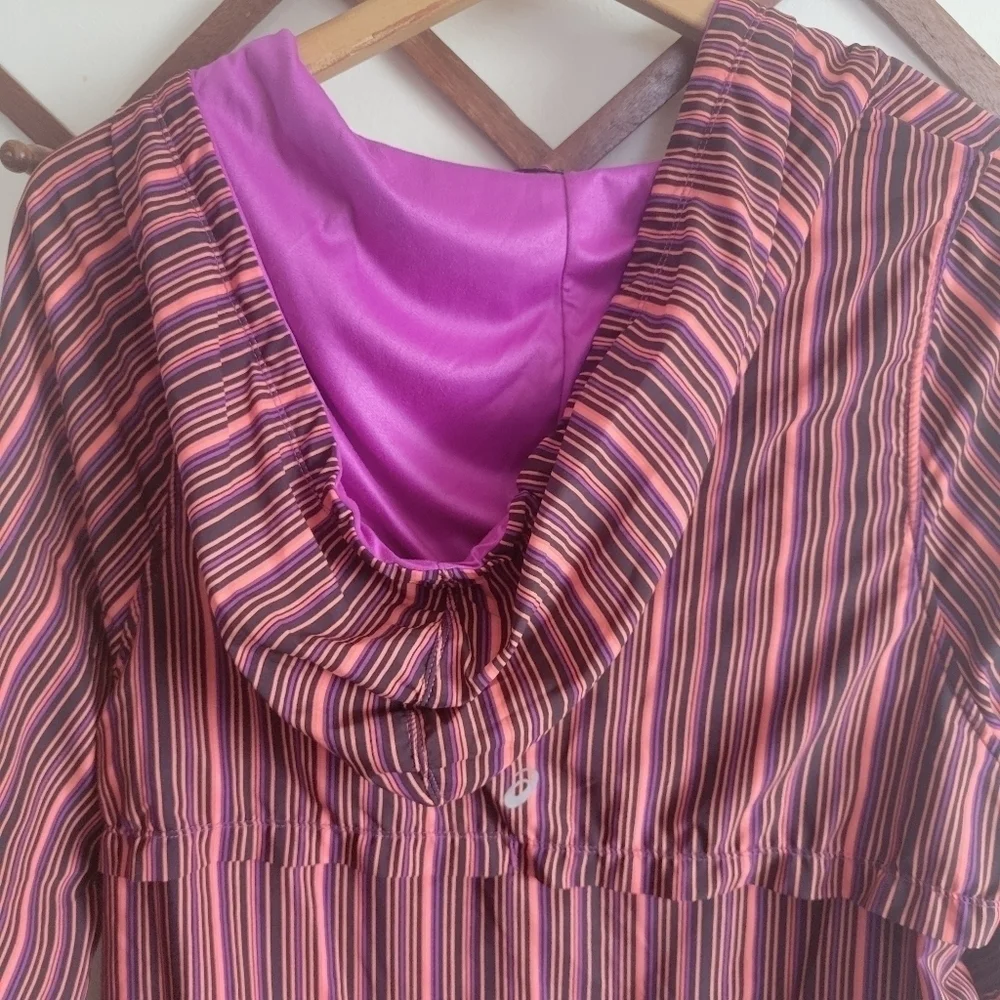 ASICS Pullover Lightweight Weight Shell Pocket Purple Orange Stripe Small S - Picture 3 of 11